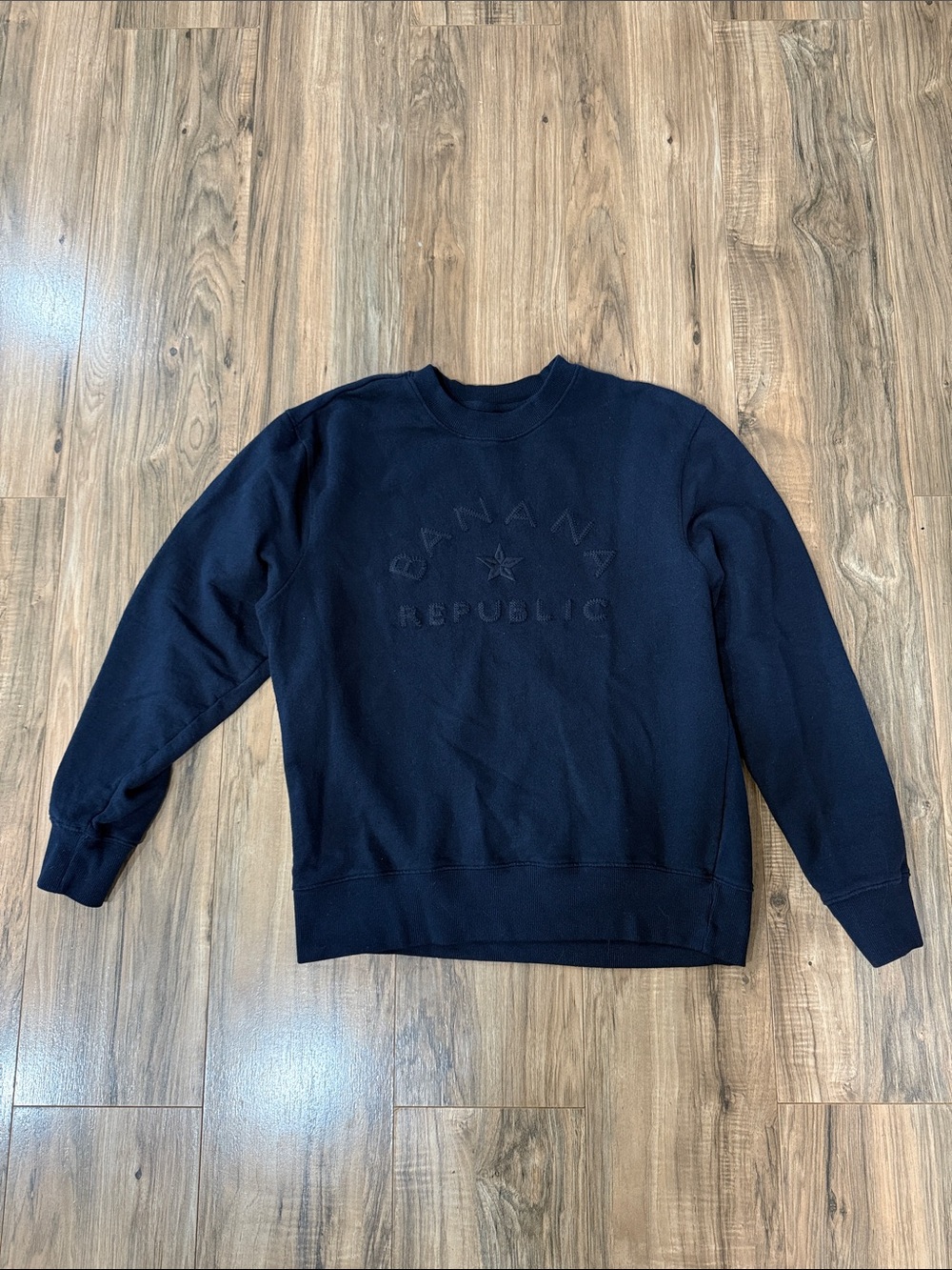 Banana Republic Men's Dark Navy Embossed Logo Crewneck Sweater